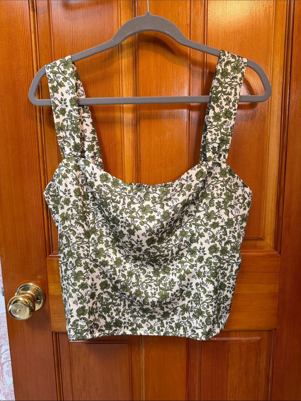 BRAND NEW WITH TAGS- Few Moda Olive Floral Square-Neck Top